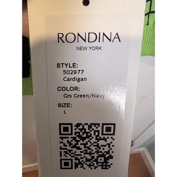 Rondina NY Knit Cardigan Size Large Green Blue Long Sleeve Crew Neck Button Up - Picture 8 of 10